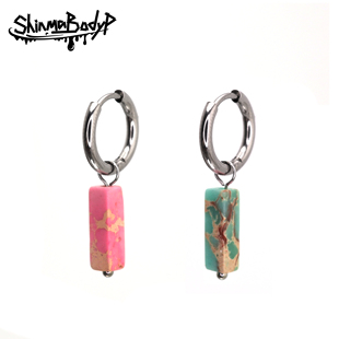 Shinma 钛钢松石绿粉色挂坠个性 耳环耳坠 小众亚比耳饰 新中式