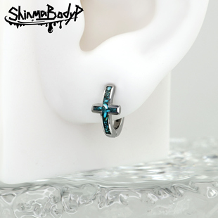 Shinma钛钢复古松石碎石十字架耳钉耳环耳骨环男款女款穿刺日常