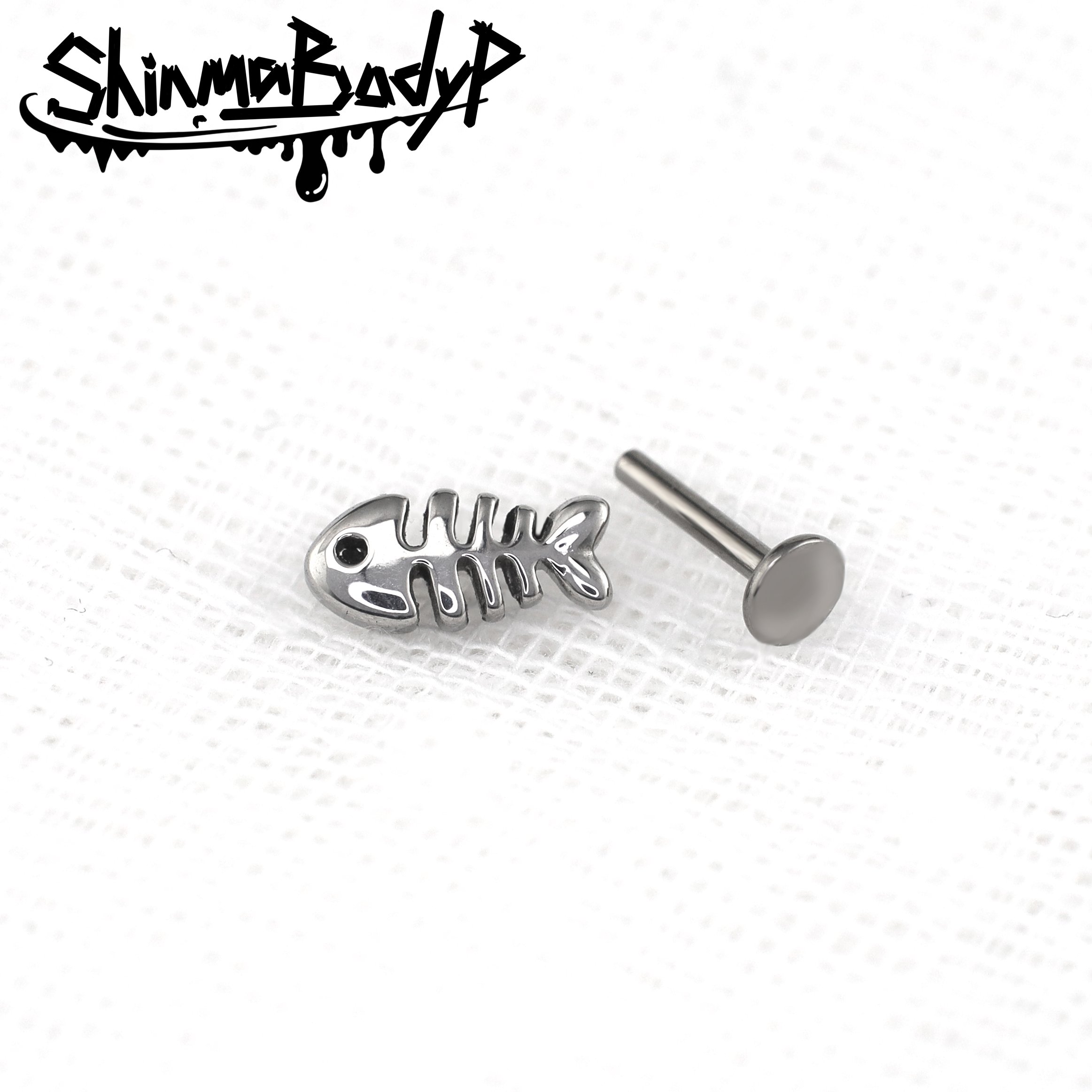 Shinma鱼骨头立体耳钉唇钉