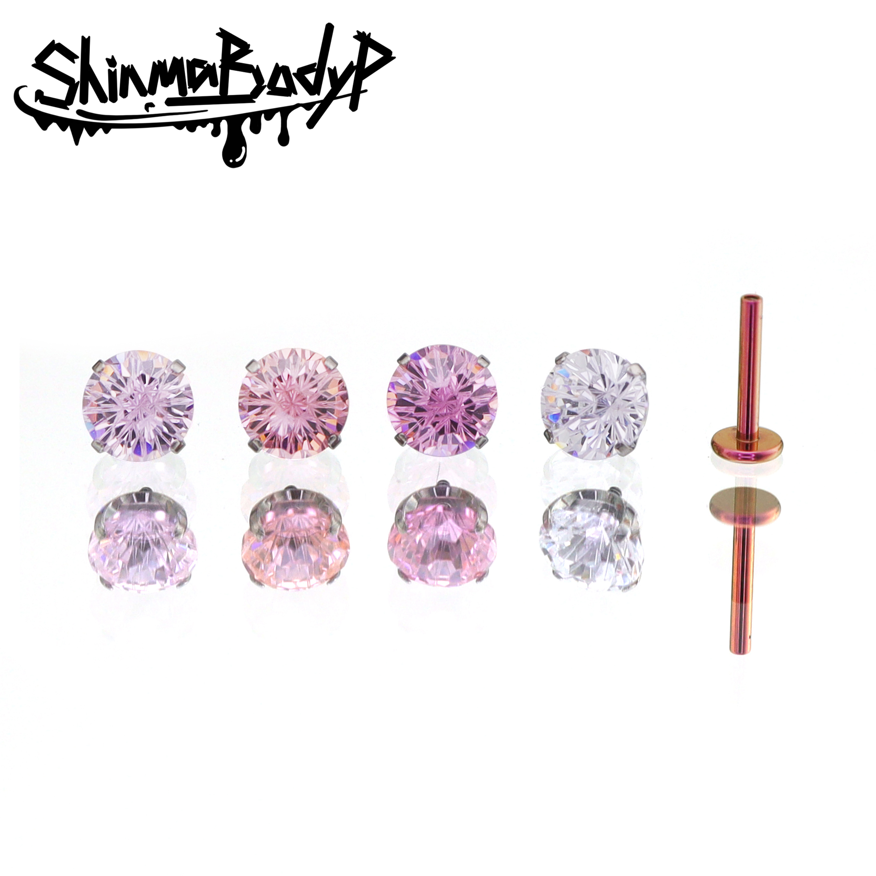 Shinma【6mm直径超闪烟花锆】F-136钛合金锆石粉色系内牙耳钉耳骨