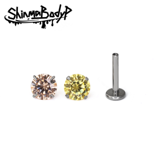Shinma 136钛合金内螺旋金黄香槟锆石超闪耳钉耳骨钉唇钉唇环