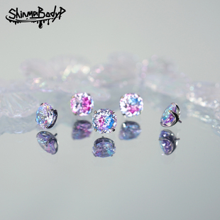 Shinma 钛合金渐变色闪钻锆石耳钉精致轻奢耳骨钉耳蜗钉 手捧花