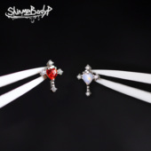 Shinma 十字圣歌 十字架镶爱心锆石内牙甜美亚比钛合金耳钉唇钉