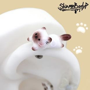 Shinma钛合金可爱暹罗猫小鱼立体原创耳钉耳骨钉耳轮钉可爱新款