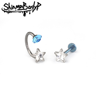 Shinma 136钛合金施华洛水钻内螺纹星星唇环小众高级耳环耳骨环