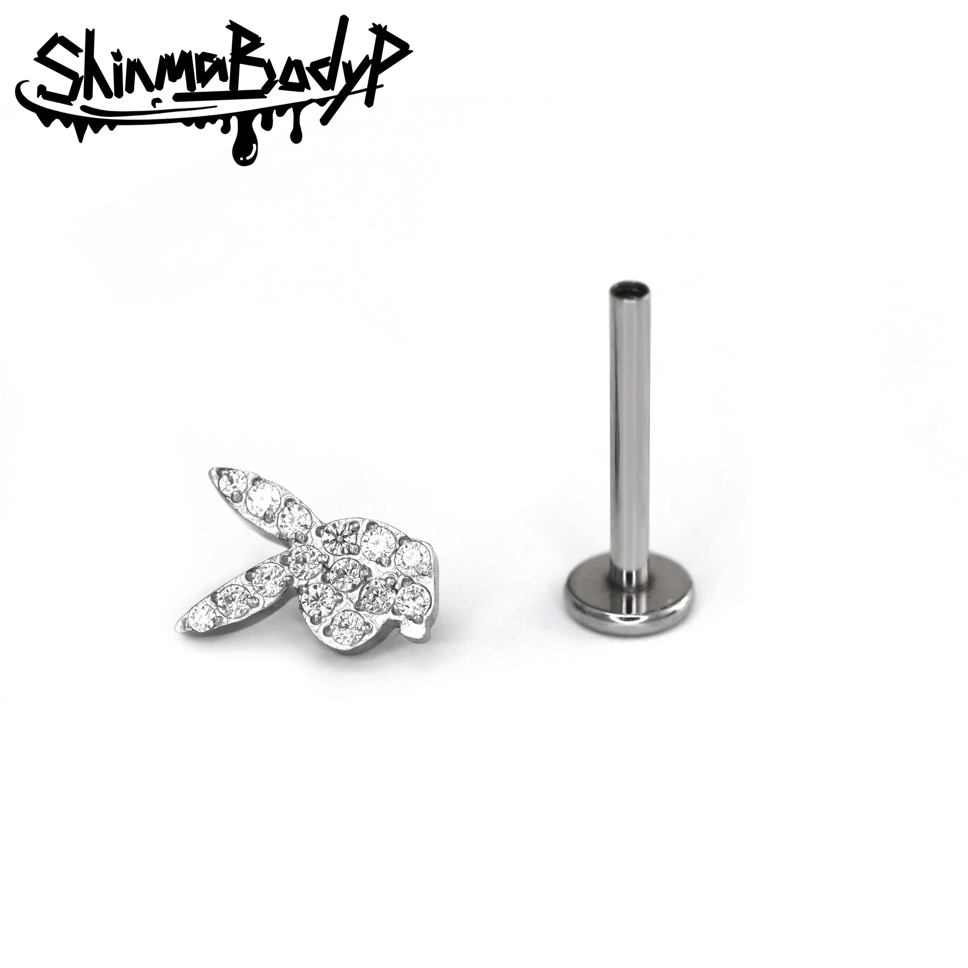 Shinma镶钻花花兔子唇钉耳钉