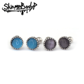 Shinma 钛钢外螺纹灰蓝晶石耳钉耳骨钉 复古欧美土酷耳钉耳骨钉