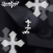 Shinma钛合金重工纯色超精致十字架 质感贵气亚比哥特耳环耳骨环