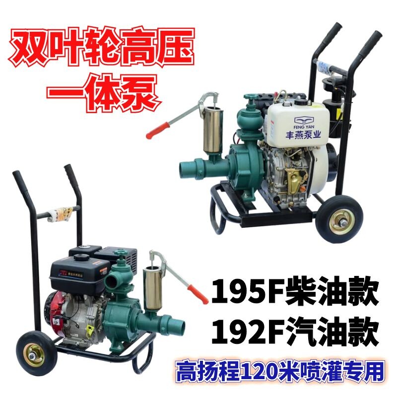 农业灌溉高扬程水泵喷枪专用水泵高压双叶轮电启动柴油机一体水泵