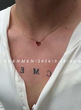 SCMEN 镀18k金红色爱心小众项链复古法式显白桃心锁骨链女
