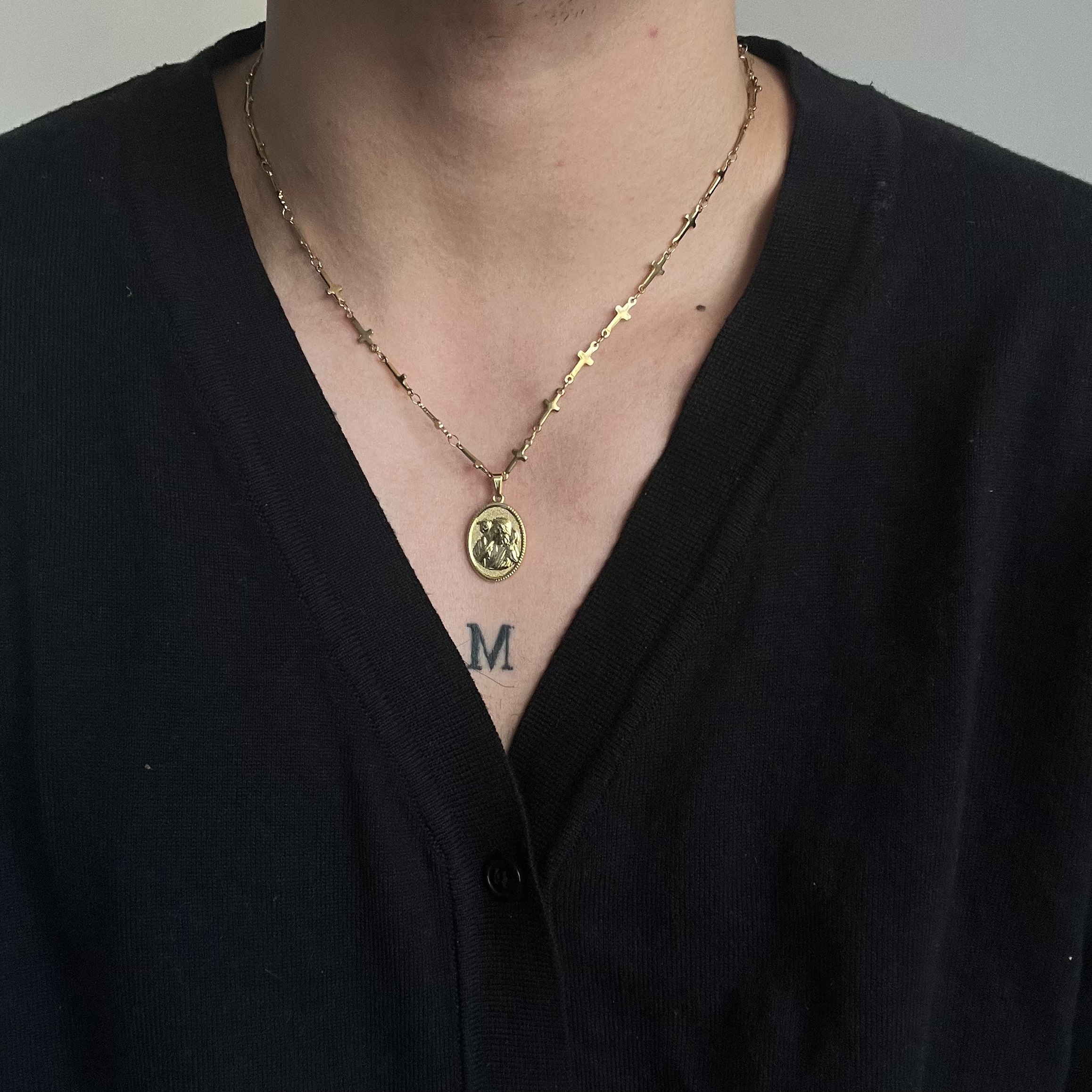 SCMEN复古椭圆十字架项链