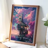 Cloud House Cross Elcodery 2024 Новая линия вышивки фантазии, красивая пейзажная живопись гостиная спальня простая ручная работа