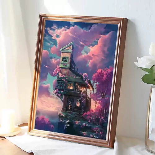 Cloud House Cross Elcodery 2024 Новая линия вышивки фантазии, красивая пейзажная живопись гостиная спальня простая ручная работа