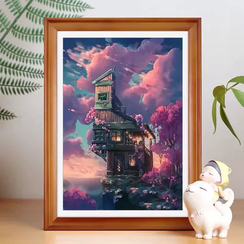 Cloud House Cross Elcodery 2024 Новая линия вышивки фантазии, красивая пейзажная живопись гостиная спальня простая ручная работа