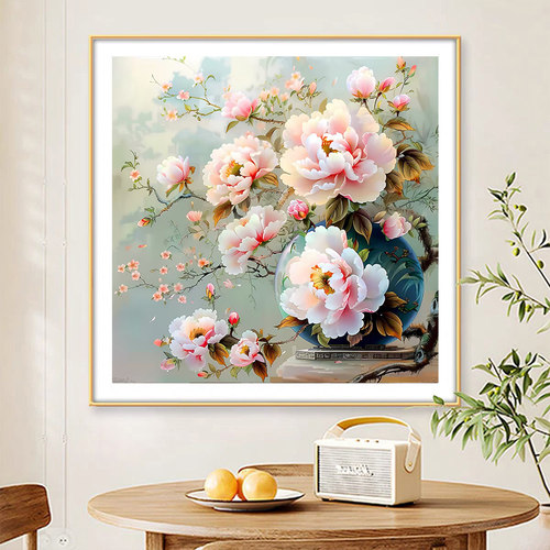 牡丹花瓶十字绣新款客厅高级感