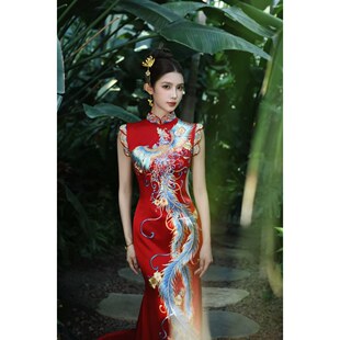 金宝正版五彩凤凰手绣旗袍中式婚礼结婚礼服出阁敬酒服定制新娘装