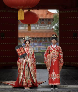 出租汉服婚服宋制凤冠霞帔中式订婚婚礼嫁衣新郎结婚新娘定制租赁