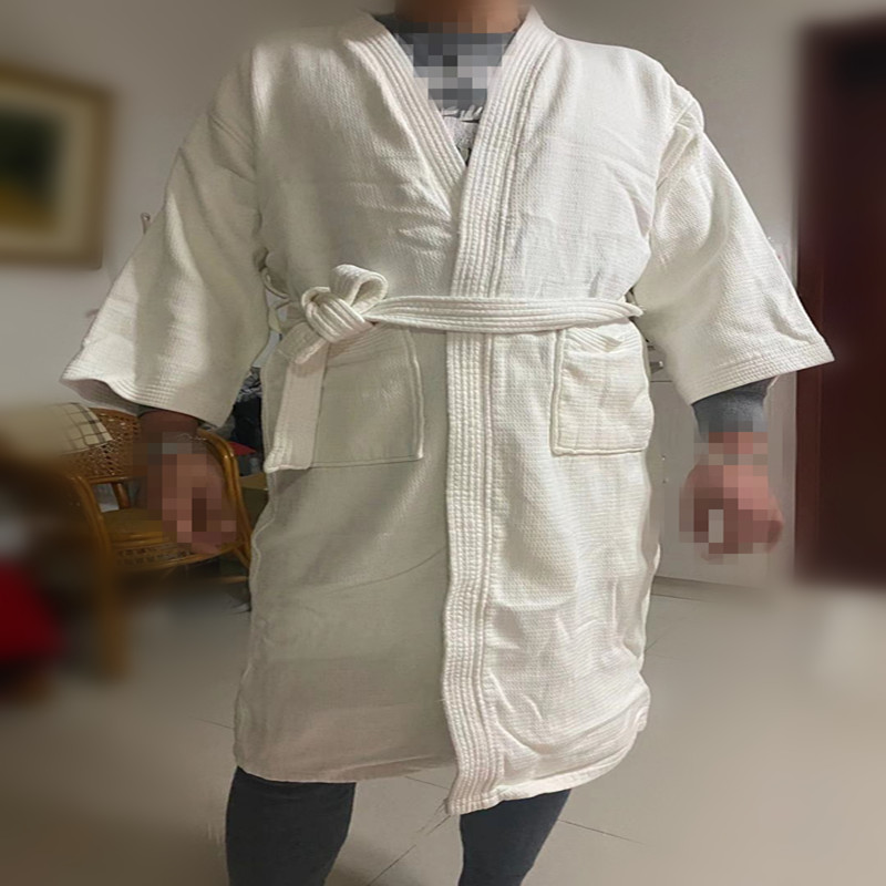 酒店华夫格纯棉二手浴袍七分袖五星级宾馆毛巾料吸水浴衣浴服白色