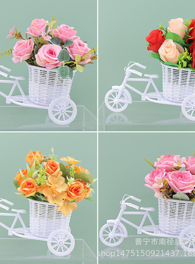 现代创意小花车摆件家居饰品客厅超市美陈道具装饰仿真花盆栽