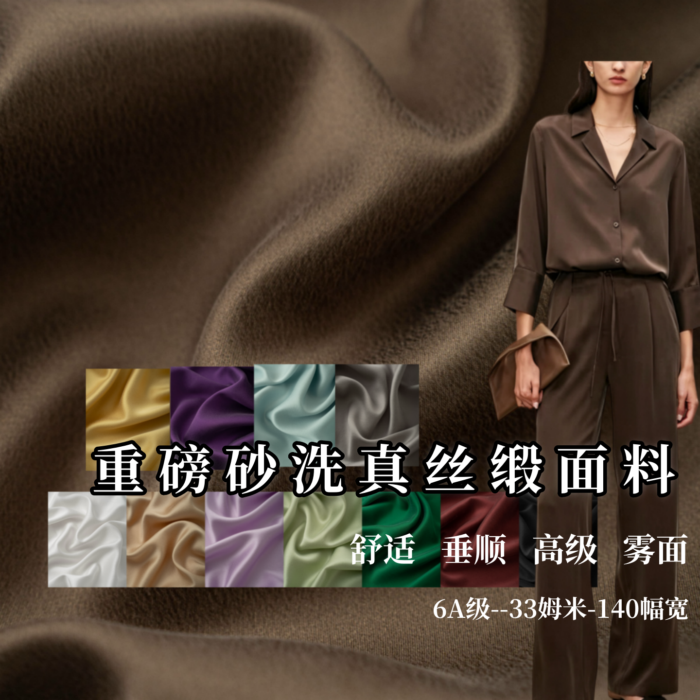 重磅6A级100%桑蚕丝砂洗缎面料高端哑光真丝布料衬衫裤子连衣裙