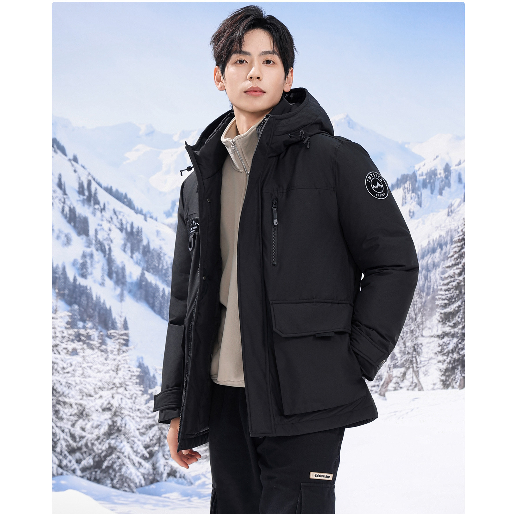 户外男款工装羽绒服冬季中长款加厚防风保暖外套青少年学生羽绒服