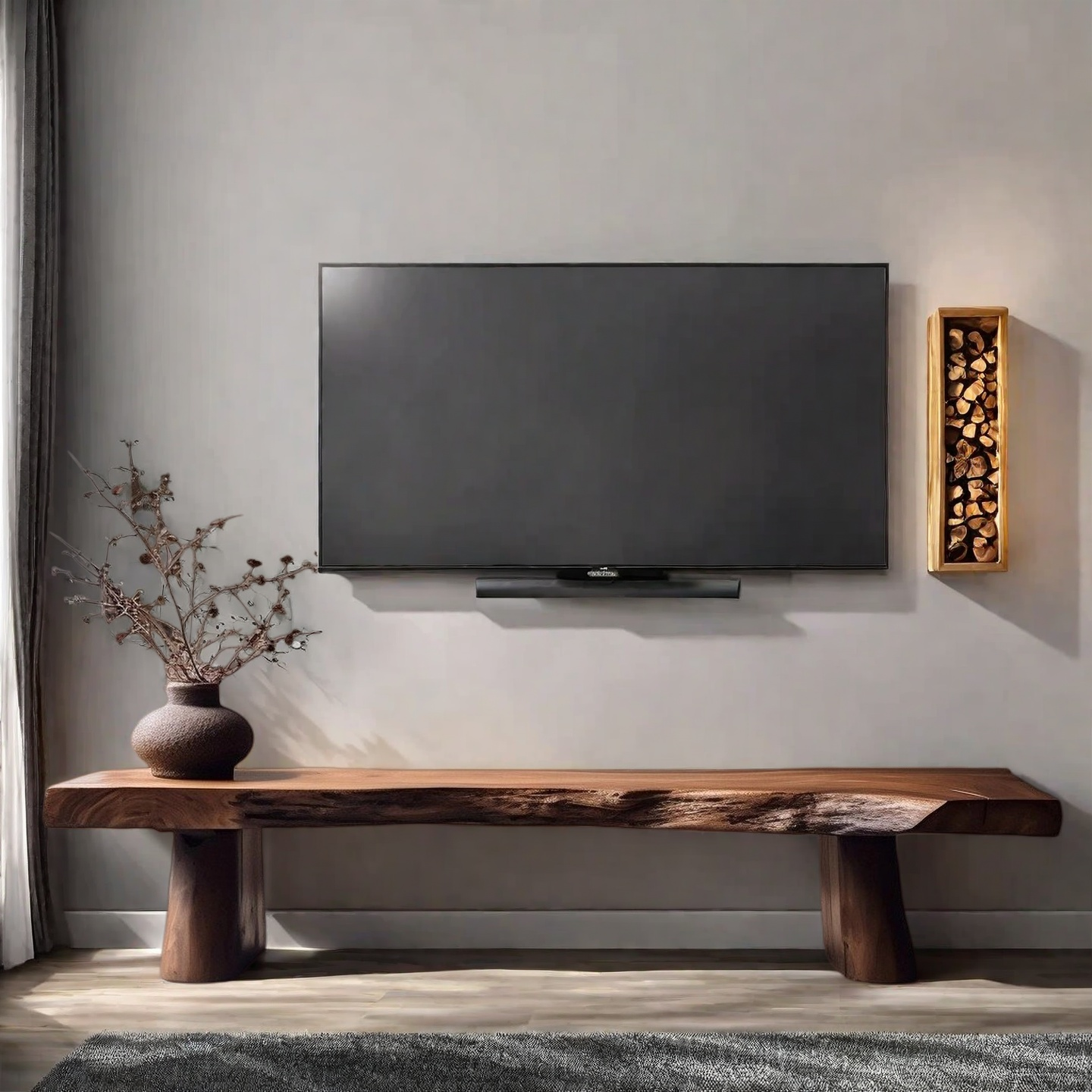 侘寂风原木电视柜简约机柜地柜原木一字长条板凳不规则复古侘寂风,住宅家具,电视柜,淘宝优惠券,粉丝福利购,淘宝优惠卷