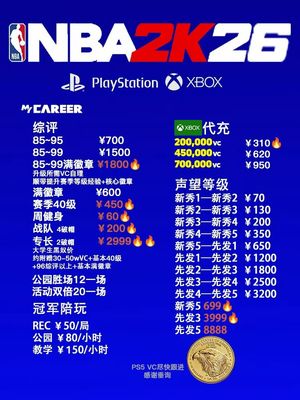 NBA2K26 PS XBOX代练 40级 解锁99经验 满徽章 专长 声望终身成就