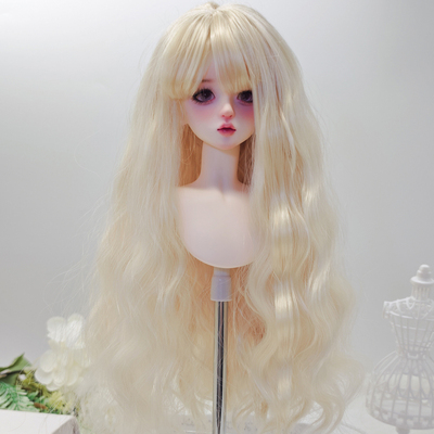 现货bjd奶金色齐刘海长卷发
