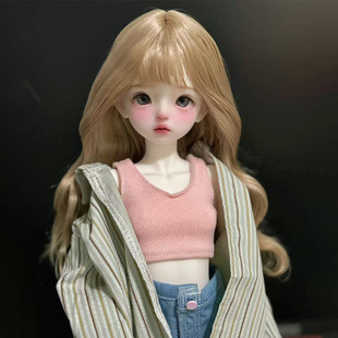可贝贝bjd娃娃假发3分4分6分mdd熊妹奶金色齐刘海长卷发毛坯发
