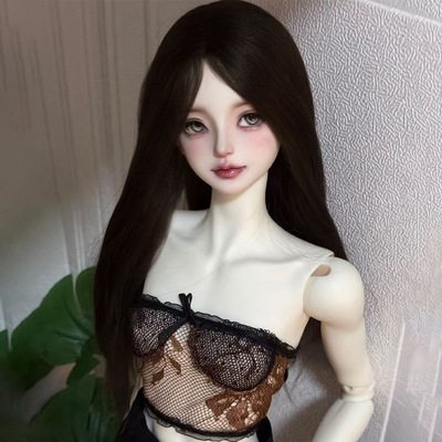 现货bjd娃娃黑色中分长直发