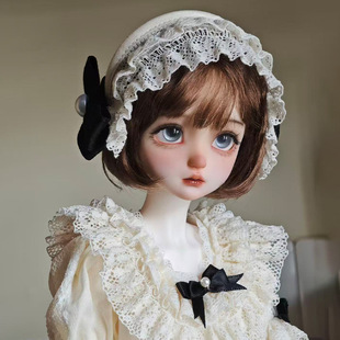 可贝贝bjd假发3分4分6分mdd熊妹波波头深棕色齐刘海短直发毛坯发