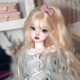 可贝贝bjd假发3分4分6分mdd熊妹白金色齐刘海长卷发手工毛坯发