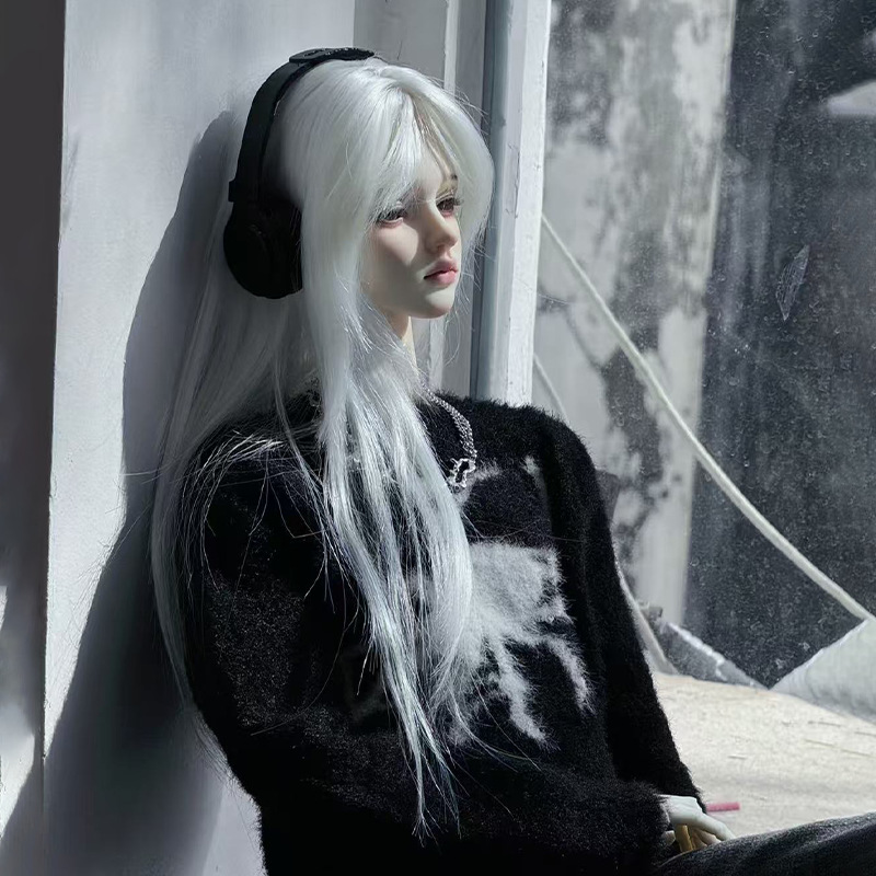 可贝贝bjd娃娃假发月白色齐刘海