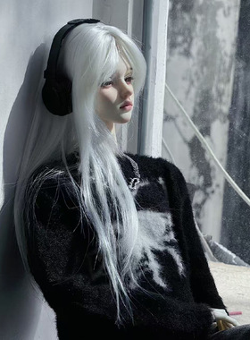 可贝贝bjd娃娃假发3分4分6分mdd熊妹月白色齐刘海长直发毛坯发