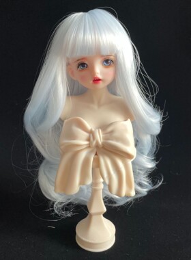 现货可贝贝BJD娃娃少女6分波浪卷长卷发头套夕雾冰蓝色SD关节人偶