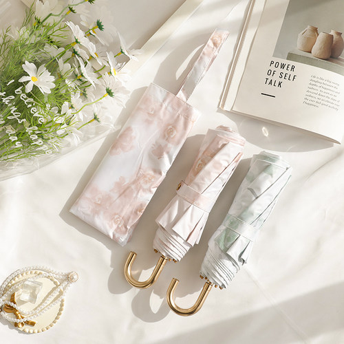 森系复古弯钩雨伞拎袋防晒两用伞