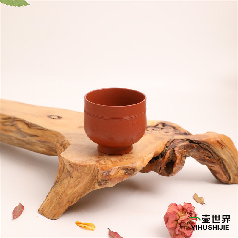 日本常滑烧 香畝 朱泥 印花 杯子 75ml 纯手工日式紫砂陶茶杯茶具