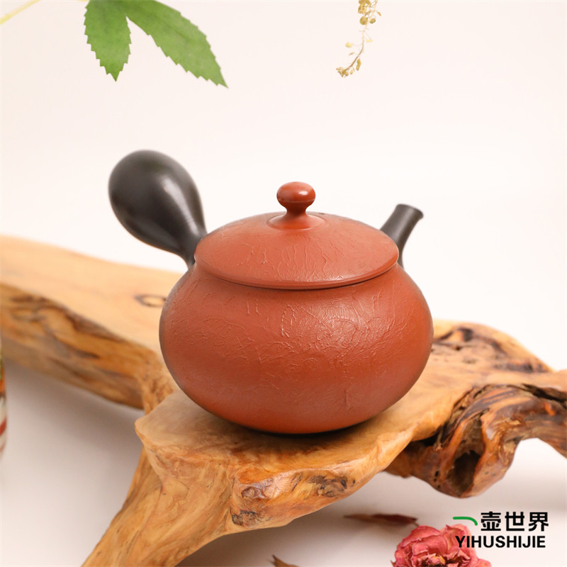 日本常滑烧 樱山 朱泥窑变纸揉茶壶