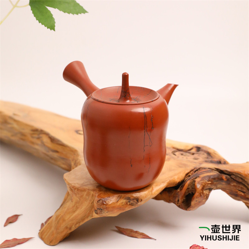 日本常滑烧 宗石 朱泥 挂藻210ml 纯手工日式紫砂侧把陶茶壶现货