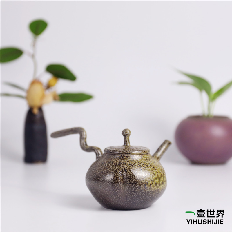 日本常滑烧 小西洋平#6异型把柴烧200ml纯手工日式紫砂侧把陶茶壶