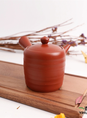 日本常滑烧急须玉阳朱泥壶2切立型240ml纯手工侧把日式紫砂陶茶壶