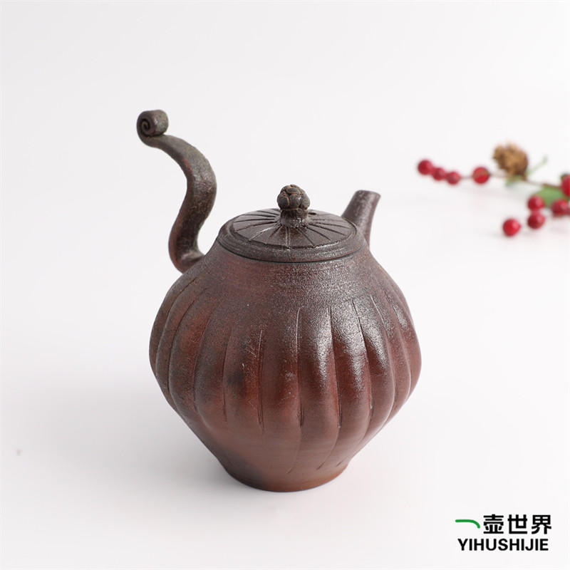 日本常滑烧小西洋平125异型把柴烧230ml纯手工日式紫砂侧把陶茶壶