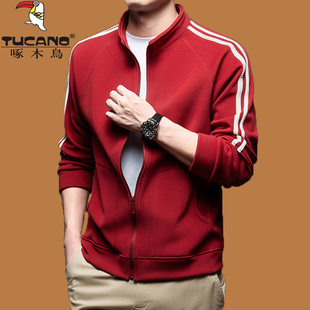 啄木鸟高端立领抓绒外套男加厚休闲拼色摇粒绒夹克拉链双面绒开衫