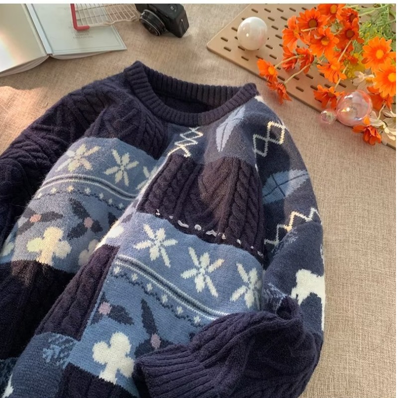 日系毛衣男复古休闲青少年秋冬2025新款圆领麻花慵懒风个性针织衫