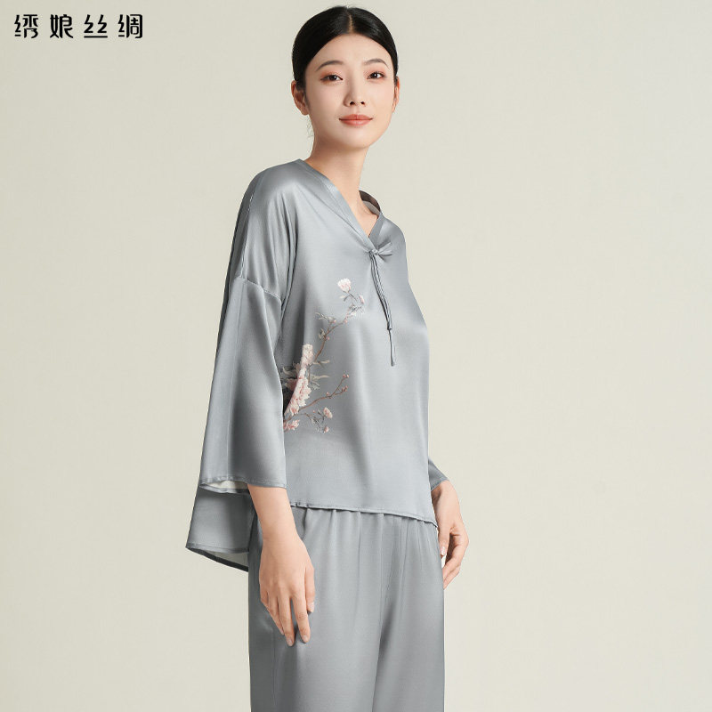 绣娘丝绸新款真丝睡衣睡裤套装女新中式家居服高级弹力缎舒适亲肤