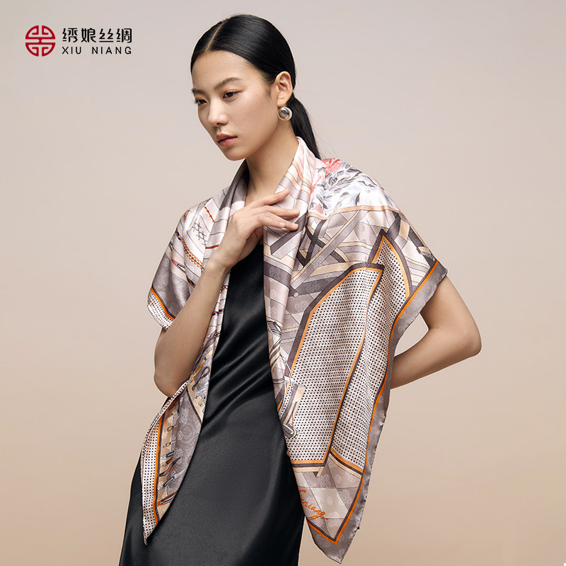 绣娘丝绸100%桑蚕丝真丝方巾双面同色印花丝巾高级送女生礼物礼盒
