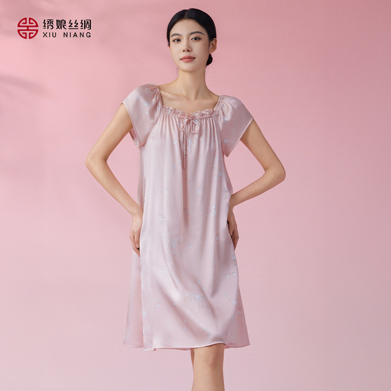 绣娘丝绸真丝睡衣女透气100%桑蚕丝睡裙新款亲肤宽松一体式家居服