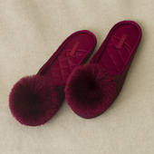 轻奢结婚红色新娘鞋 女 丝绒流苏毛毛球缎面家居拖鞋 艺帛Halluci