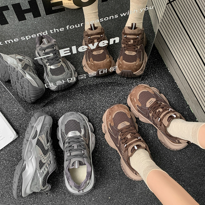 露露酱NN~欧洲站秋冬新款百搭圆头加绒厚底休闲老爹鞋S880-1