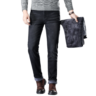 加绒加厚牛仔裤男保暖高弹力宽松直筒修身带绒秋冬款休闲长裤子潮